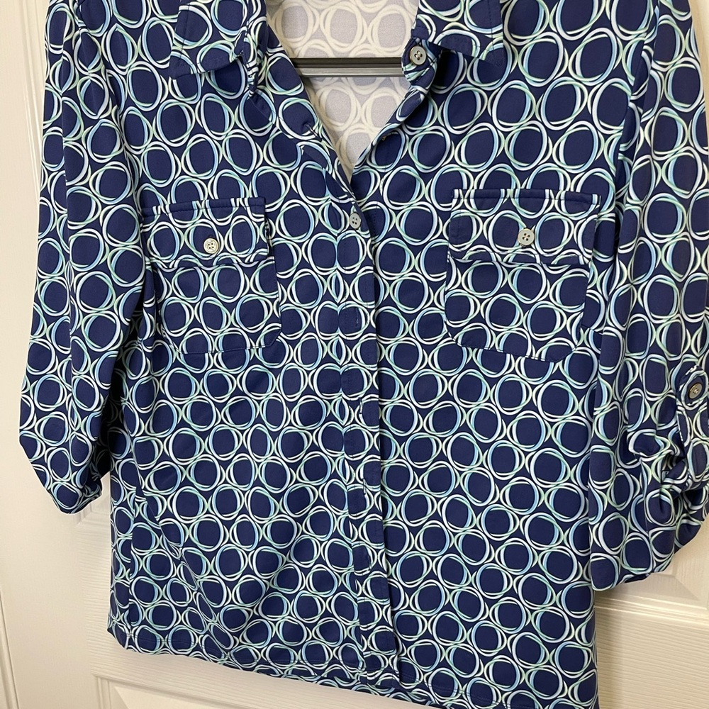 J. Mclaughlin Blue Pattern Button Down - image 2